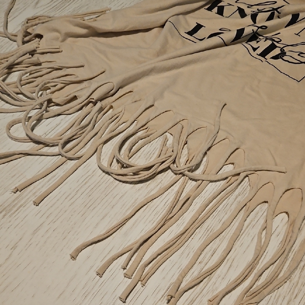 Cropped Beige Fringe Tank Top with Graphic Text Lg/xl "Fully Known, Deeply Loved - Picture 5 of 5